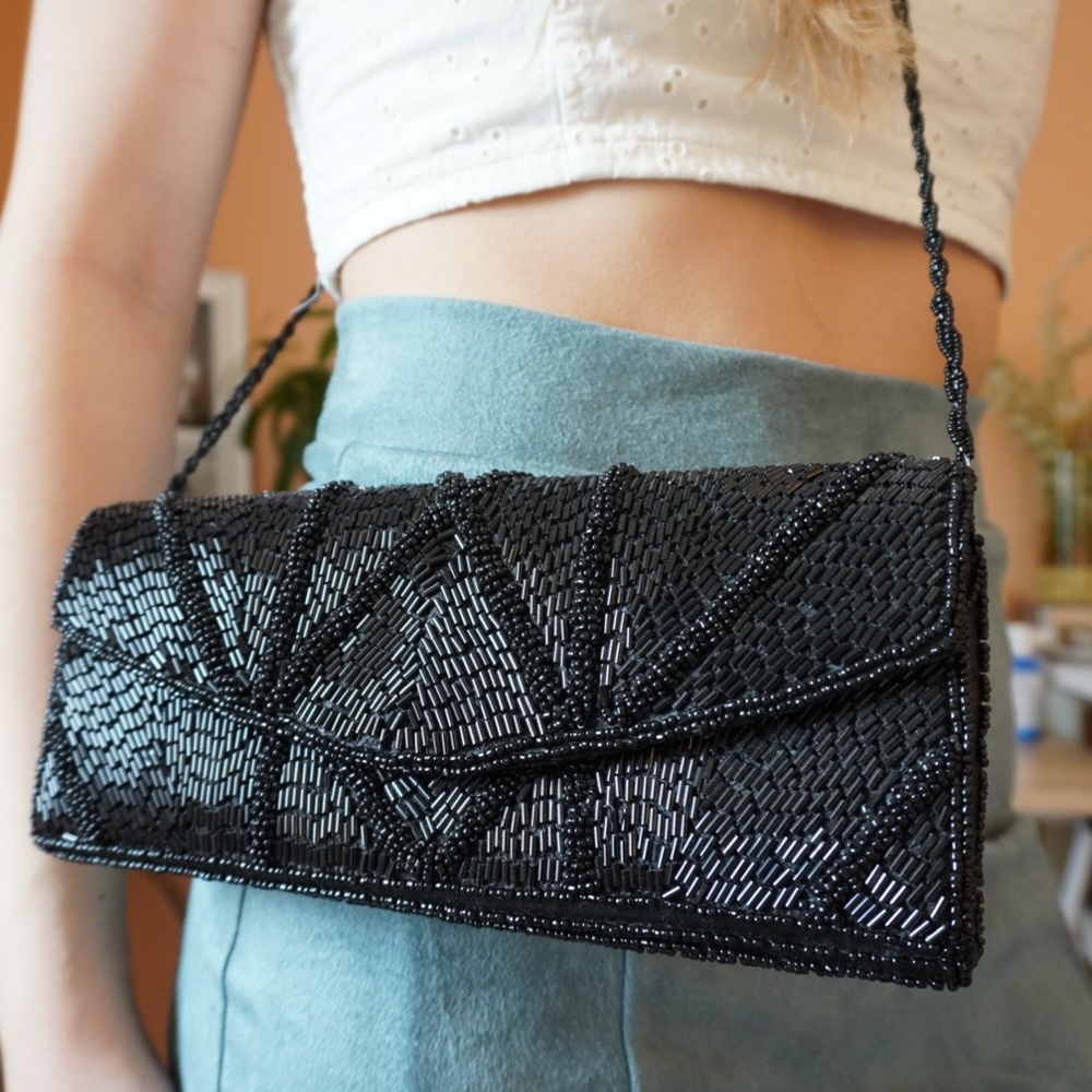 Black beaded clutch/cross body purse